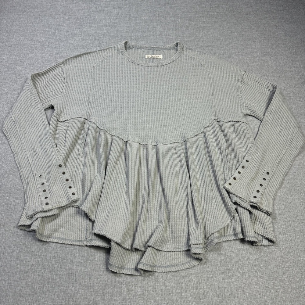 We The Free Sweater Womens M Gray Pullover Waffle-Knit Lightweight Oversized
